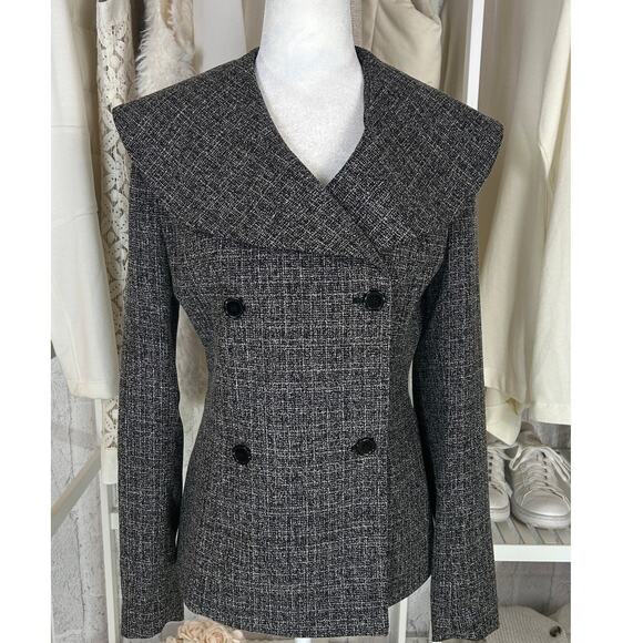 Metrostyle Women's Size 4 Ruffle Collar Button Up Tweed Blazer Jacket #0589 - Picture 1 of 12